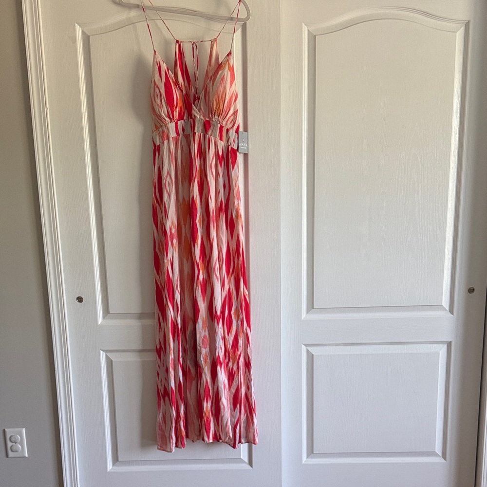 Athleta Vibrant Red and Pink Patterned Maxi Dress